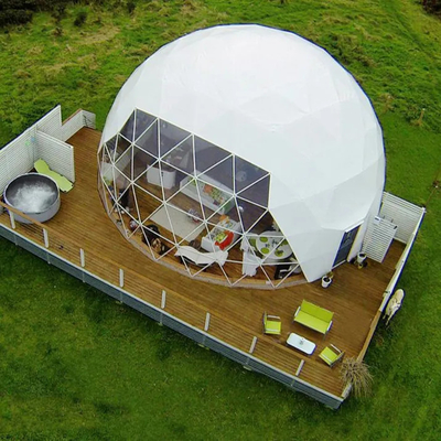 Novo design de luxo ao ar livre acampamento sala de estar de PVC glamping dome resort tenda hotel