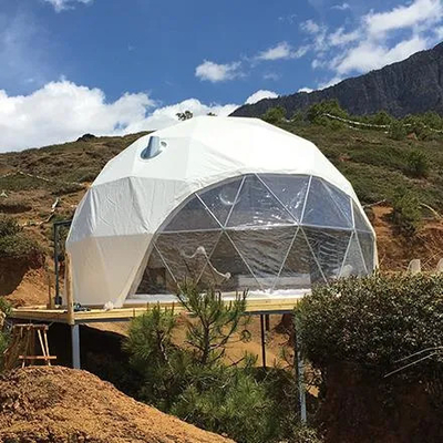 Tenda de acampamento geodésica de 9 m luxo PVDF Gabric PVC exterior
