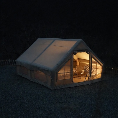 Tenda de acampamento inflável para famílias, de dois quartos, automática, com faixa de luz atmosférica